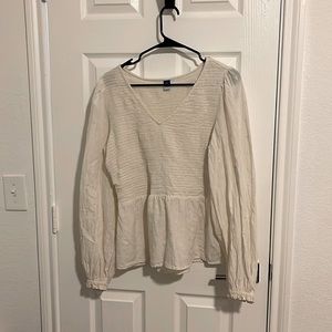 Pretty white peplum top, L tall